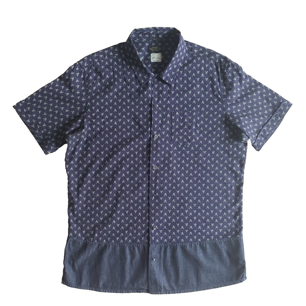AllSaints Shirt Mens Large Navy Floral Rikka Camp Collar Hawaiian Button Up